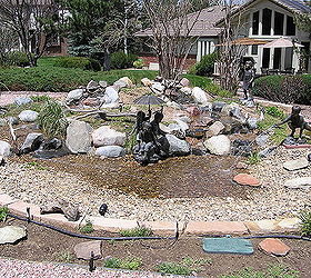 before a fountain after a pondless waterfall with bronze statuary, gardening, ponds water features, Take a look at the shrubbery after the hailstorm