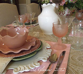 my easter table in paisley and pink, easter decorations, seasonal holiday d cor, White pitchers and an assortment of vintage stemware