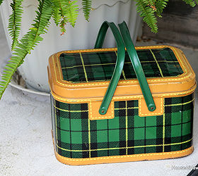 summertime porch with a vintage flair, gardening, outdoor living, porches, Vintage Skotch metal picnic basket that I found for 6 at a garage sale