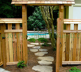 wanted to share some photos of a project we enjoyed working on in 2010 the client, fences, outdoor living, Looking through the gate along the fieldstone stepping stones