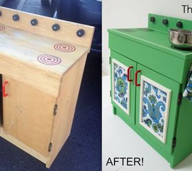 before amp after the makeover of a wooden play kitchen, chalk paint, diy, how to, painted furniture, A 2 50 wooden play kitchen from the thrift store gets a makeover