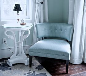 master bedroom in icy blue, bedroom ideas, home decor, repurposed chair from a garage sale done in a beautiful quilted silk