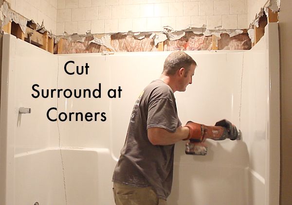 fiberglass bathtub surround remove bathroom minutes hometalk remodel tub shower walls cut corners inserts combo step fastly cleaning