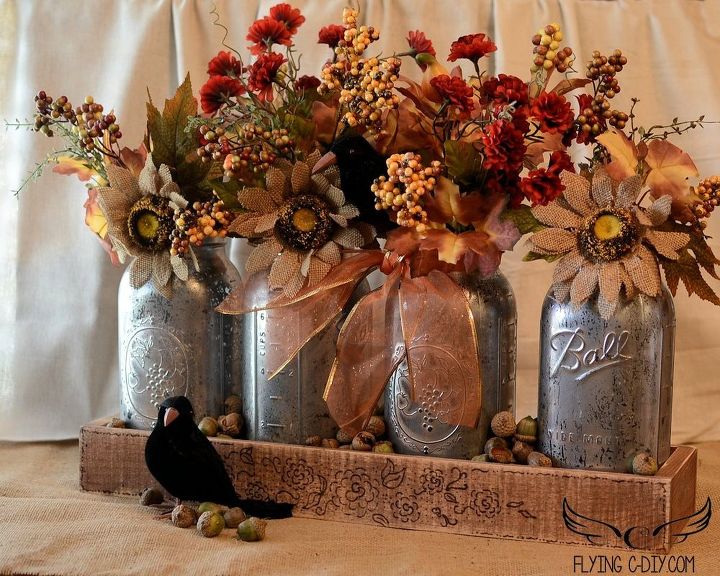Thanksgiving Decorations Using Mason Jars : Mercury mason jar centerpiece hometalk