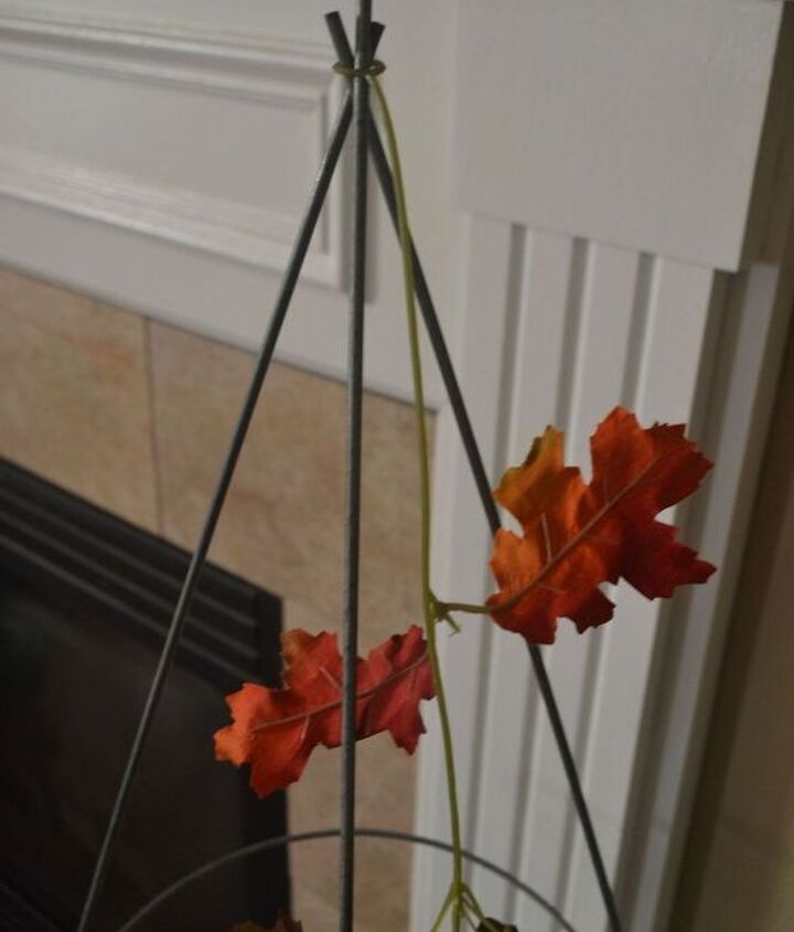 easy diy fall leaves potted topiary tree from a tomato cage, crafts, repurposing upcycling, seasonal holiday decor