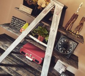 old wooden ladder transformed into a country chic shelf, diy, repurposing upcycling, shelving ideas, woodworking projects