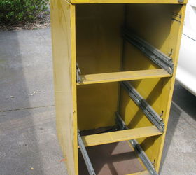 third and last painted file cabinet to garden planter sungold yellow, container gardening, gardening, repurposing upcycling, Dirty and rusting on top a little the before