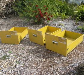 third and last painted file cabinet to garden planter sungold yellow, container gardening, gardening, repurposing upcycling