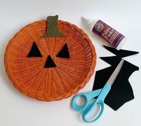 wicker paper plate holder jack o lantern door hanger, crafts, halloween decorations, repurposing upcycling, seasonal holiday decor