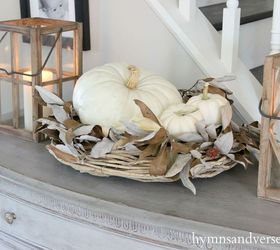 2015 fall home tour, home decor, seasonal holiday decor, Entry Dresser with White Pumpkins Lanterns