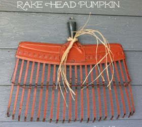 rake head pumpkin jack o lantern, crafts, halloween decorations, repurposing upcycling, seasonal holiday decor