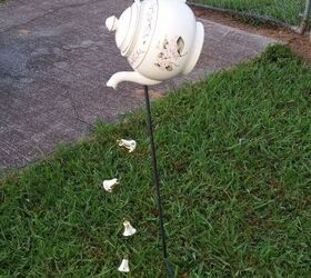 teapot lawn ornament, crafts, outdoor living, repurposing upcycling