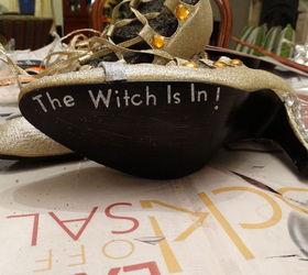 witch shoes halloween decoration, halloween decorations, repurposing upcycling, seasonal holiday decor