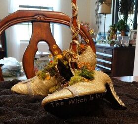 witch shoes halloween decoration, halloween decorations, repurposing upcycling, seasonal holiday decor