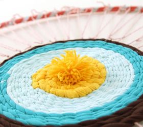old t shirt rug on a hula hoop loom, crafts, flooring, repurposing upcycling