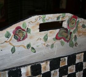 transforming a rustic tool caddy into a work of art, repurposing upcycling, Adding vines and Rustic folk art flowers