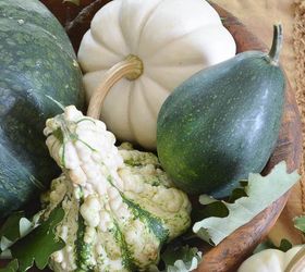 simple fall centerpiece with gourds squash and pumpkins, dining room ideas, seasonal holiday decor