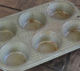 repurposed muffin pan organzier, chalk paint, repurposing upcycling