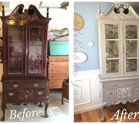 french country toile hutch, painted furniture