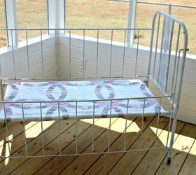 a vintage baby bed turned into a comfy bench, outdoor furniture, repurposing upcycling