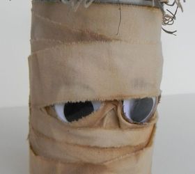 mummy treat cans from the recycling bin, crafts, halloween decorations, repurposing upcycling, seasonal holiday decor