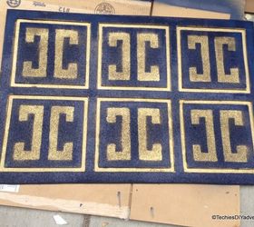 give a worn out rubber mat a new life with spray paint and stencil, crafts