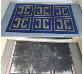 give a worn out rubber mat a new life with spray paint and stencil, crafts