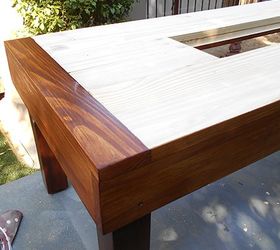 outdoor table with ice cooler box, diy, how to, outdoor furniture, rustic furniture, woodworking projects