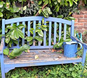 easy to make a marimekko bench using paper napkins, decoupage, outdoor furniture, painted furniture, repurposing upcycling