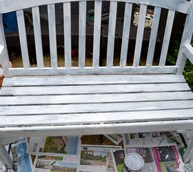 easy to make a marimekko bench using paper napkins, decoupage, outdoor furniture, painted furniture, repurposing upcycling