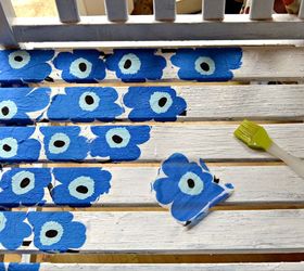 easy to make a marimekko bench using paper napkins, decoupage, outdoor furniture, painted furniture, repurposing upcycling