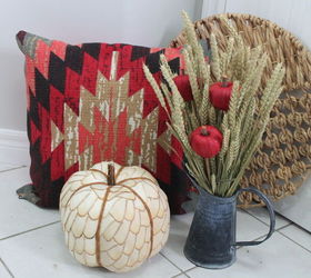 bringing fall to your front porch even with a pink door, curb appeal, doors, painted furniture, porches