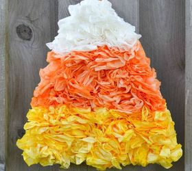 coffee filter candy corn, crafts, halloween decorations, repurposing upcycling, seasonal holiday decor