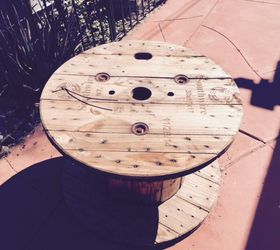 i had a vision for this old cable spool, painted furniture, repurposing upcycling, The spool In its original glory