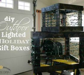 outdoor lighted holiday gift boxes, christmas decorations, crafts, seasonal holiday decor