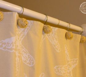 how to make beachy twine covered shower curtain rings, bathroom ideas, crafts, home decor, how to, small bathroom ideas