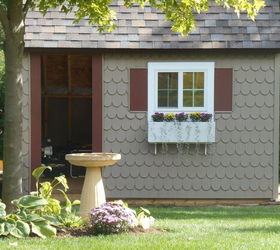 the cutest potting shed ever, diy, gardening, home improvement, outdoor living, woodworking projects, Siding trim and window box is done