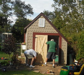 the cutest potting shed ever, diy, gardening, home improvement, outdoor living, woodworking projects, Double doors for tractor entrance