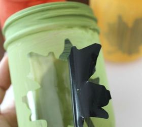 make your own stenciled leaf jars, chalk paint, crafts, how to, seasonal holiday decor