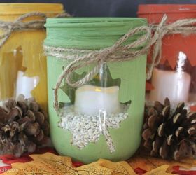 make your own stenciled leaf jars, chalk paint, crafts, how to, seasonal holiday decor