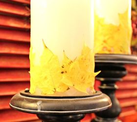 diy pottery barn knock off candle with leaves, crafts, seasonal holiday decor