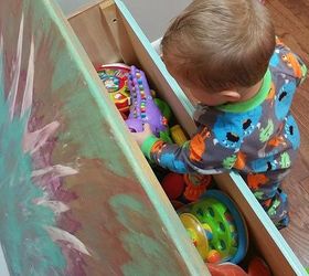 bright and colorful toybox created with safe and non toxic products, painted furniture