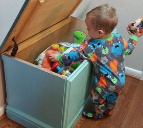 bright and colorful toybox created with safe and non toxic products, painted furniture