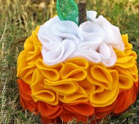 diy candy corn ruffled felt pumpkin, crafts, halloween decorations, how to, seasonal holiday decor