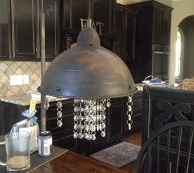 diy industrial crystl pendant light hack, crafts, lighting, repurposing upcycling