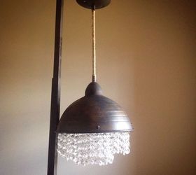 diy industrial crystl pendant light hack, crafts, lighting, repurposing upcycling