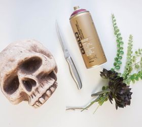 diy gilded skull vase, crafts, halloween decorations, seasonal holiday decor