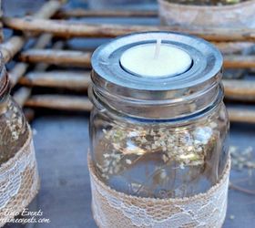 fall tea light mason jar vignette, crafts, mason jars, outdoor living, seasonal holiday decor