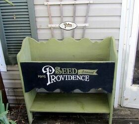 planter with antique typography, container gardening, painted furniture, repurposing upcycling