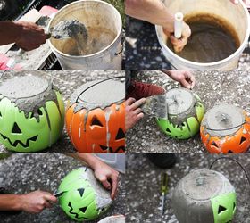 diy concrete jack o lanterns, concrete masonry, crafts, halloween decorations, seasonal holiday decor